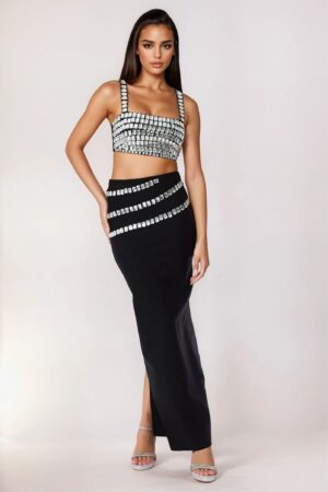 ΣΕΤ TOP ΚΑΙ ΦΟΥΣΤΑ MIDI ΜΕ STRASS - ΜΑΥΡΟ