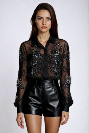 ΚΟΡΜΑΚΙ ΔΙΑΦΑΝΕΙΑ ΜΕ FLORAL ΚΕΝΤΗΜΑ ΑΠΟ STRASS - ΜΑΥΡΟ