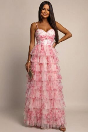 ΦΟΡΕΜΑ MAXI FLORAL ΜΕ ΤΙΡΑΝΤΕΣ ΚΑΙ ΒΟΛΑΝ - ΡΟΖ