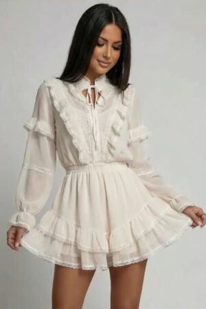 ΣΕΤ SHORTS ΚΑΙ ΜΠΛΟΥΖΑ ΜΕ ΒΟΛΑΝ ΚΑΙ ΛΕΠΤΟΜΕΡΕΙΕΣ ΔΑΝΤΕΛΑΣ - ΕΚΡΟΥ