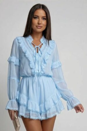 ΣΕΤ SHORTS ΚΑΙ ΜΠΛΟΥΖΑ ΜΕ ΒΟΛΑΝ ΚΑΙ ΛΕΠΤΟΜΕΡΕΙΕΣ ΔΑΝΤΕΛΑΣ - ΓΑΛΑΖΙΟ