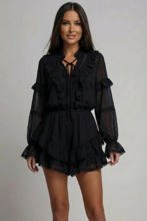 ΣΕΤ SHORTS ΚΑΙ ΜΠΛΟΥΖΑ ΜΕ ΒΟΛΑΝ ΚΑΙ ΛΕΠΤΟΜΕΡΕΙΕΣ ΔΑΝΤΕΛΑΣ - ΜΑΥΡΟ