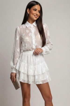 ΣΕΤ ΦΟΥΣΤΑ MINI ΜΕ ΒΟΛΑΝ ΚΑΙ ΠΟΥΚΑΜΙΣΟ ΜΕ FLORAL ΚΕΝΤΗΜΑ - ΛΕΥΚΟ