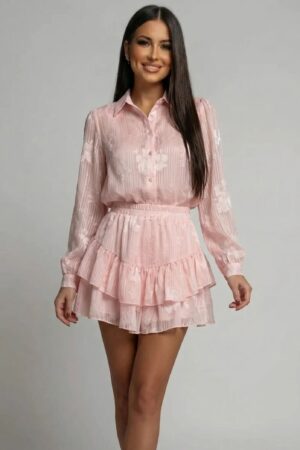 ΣΕΤ ΦΟΥΣΤΑ MINI ΜΕ ΒΟΛΑΝ ΚΑΙ ΠΟΥΚΑΜΙΣΟ ΜΕ FLORAL ΚΕΝΤΗΜΑ - ΡΟΖ