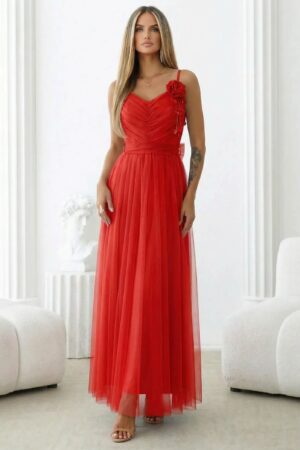 ΦΟΡΕΜΑ MAXI ΜΕ ΤΙΡΑΝΤΕΣ ΚΑΙ ΤΟΥΛΙ - ΚΟΚΚΙΝΟ