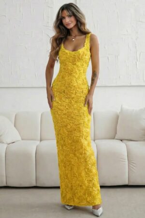ΦΟΡΕΜΑ MAXI ΑΜΑΝΙΚΟ ΜΕ ΤΡΙΑΝΤΑΦΥΛΛΑ - ΚΙΤΡΙΝΟ
