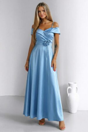 ΦΟΡΕΜΑ MAXI OFF SHOULDER ΜΕ ΣΧΕΔΙΟ ΤΡΙΑΝΤΑΦΥΛΛΑ - ΓΑΛΑΖΙΟ