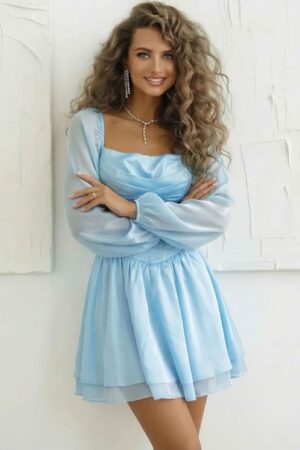 ΦΟΡΕΜΑ ΜΙΝΙ CORSET ΝΤΡΑΠΕ ΜΕ ΒΟΛΑΝ - ΓΑΛΑΖΙΟ