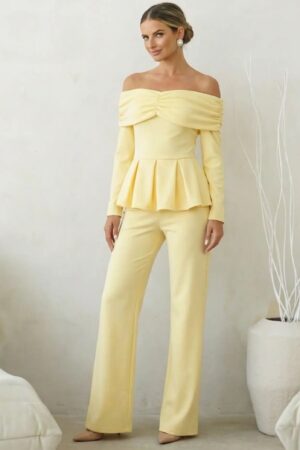 ΣET OFF-SHOULDER PEPLUM TOP ΚΑΙ ΠΑΝΤΕΛΟΝΙ - ΚΙΤΡΙΝΟ