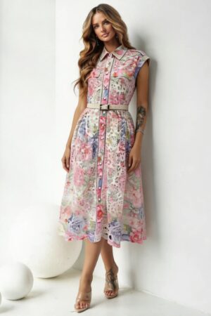 ΦΟΡΕΜΑ MIDI ΣΕΜΙΖΙΕ ΑΜΑΝΙΚΟ ΚΙΠΟΥΡ FLORAL - ΡΟΖ