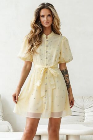 ΦΟΡΕΜΑ ΜΙΝΙ ΜΕ STRASS ΚΑΙ ΖΩΝΗ - ΚΙΤΡΙΝΟ