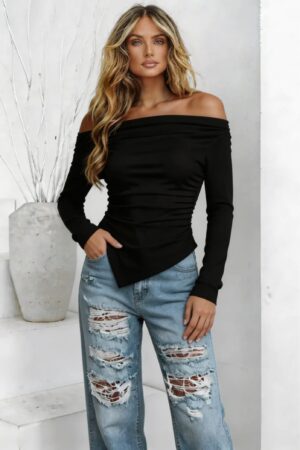 ΜΠΛΟΥΖΑ OFF SHOULDER ΑΣΥΜΜΕΤΡΗ - ΜΑΥΡΟ