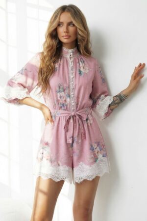 ΣΕΤ SHORTS FLORAL ΚΑΙ ΠΟΥΚΑΜΙΣΟ ΜΕ ΛΕΠΤΟΜΕΡΕΙΕΣ ΔΑΝΤΕΛΑΣ - ΡΟΖ