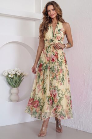 ΦΟΡΕΜΑ MAXI FLORAL ΜΕ ΑΝΟΙΧΤΗ ΠΛΑΤΗ - ΚΙΤΡΙΝΟ