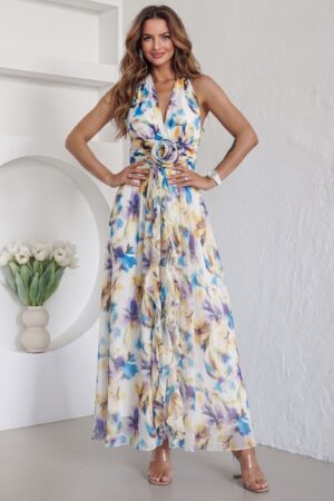 ΦΟΡΕΜΑ MAXI FLORAL ΜΕ ΑΝΟΙΧΤΗ ΠΛΑΤΗ - ΜΠΛΕ