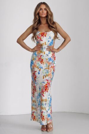 ΦΟΡΕΜΑ MAXI FLORAL ΣΑΤΕΝ ΜΕ ΤΙΡΑΝΤΕΣ - ΓΑΛΑΖΙΟ
