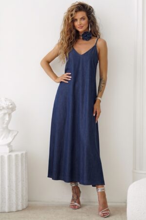 ΦΟΡΕΜΑ MAXI JEAN ΑΕΡΙΝΟ ΜΕ ΛΟΥΛΟΥΔΙ - ΣΚΟΥΡΟ ΜΠΛΕ