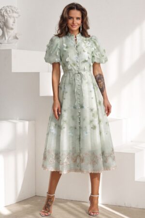 ΦΟΡΕΜΑ MIDI FLORAL ΜΕ BALLOON ΜΑΝΙΚΙΑ - ΒΕΡΑΜΑΝ