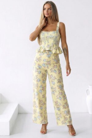 ΣΕΤ ΜΠΛΟΥΖΑ ΑΜΑΝΙΚΗ PEPLUM ΚΑΙ ΠΑΝΤΕΛΟΝΙ FLORAL - ΚΙΤΡΙΝΟ