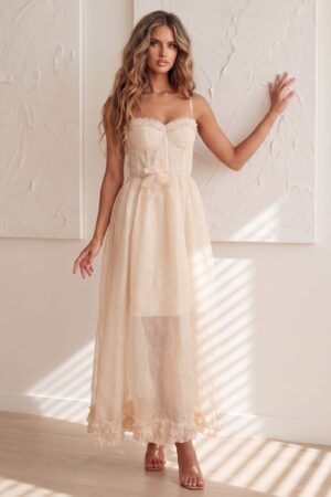 ΦΟΡΕΜΑ MAXI CORSET ΜΕ ΔΙΑΦΑΝΕΙΑ - ΜΠΕΖ