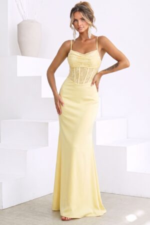 ΦΟΡΕΜΑ MAXI CORSET ΜΕ FLORAL ΛΕΠΤΟΜΕΡΕΙΑ - ΚΙΤΡΙΝΟ