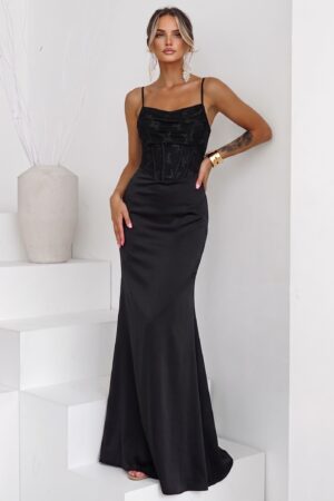 ΦΟΡΕΜΑ MAXI CORSET ΜΕ FLORAL ΛΕΠΤΟΜΕΡΕΙΑ - ΜΑΥΡΟ