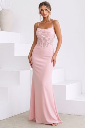 ΦΟΡΕΜΑ MAXI CORSET ΜΕ FLORAL ΛΕΠΤΟΜΕΡΕΙΑ - ΡΟΖ