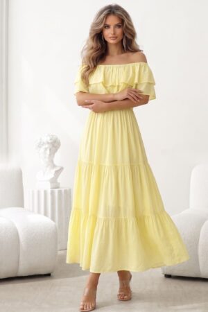 ΦΟΡΕΜΑ MAXI OFF SHOULDER ΜΕ ΒΟΛΑΝ - ΚΙΤΡΙΝΟ