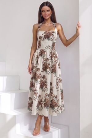 ΦΟΡΕΜΑ MIDI FLORAL ΜΕ ΔΕΣΙΜΟ ΣΤΟ ΛΑΙΜΟ - ΚΑΦΕ