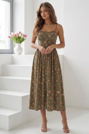 ΦΟΡΕΜΑ MIDI CORSET ΣΕΜΙΖΙΕ ΜΕ ΔΕΤΕΣ ΤΙΡΑΝΤΕΣ - ΧΑΚΙ