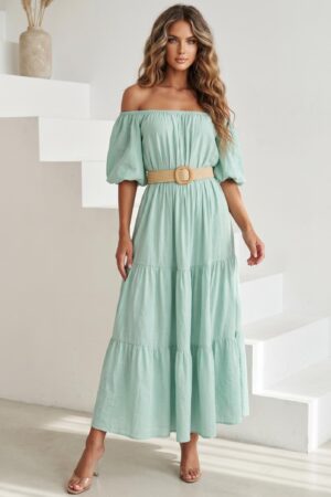 ΦΟΡΕΜΑ MIDI OFF SHOULDER ΜΕ ΖΩΝΗ ΣΤΗ ΜΕΣΗ - ΒΕΡΑΜΑΝ