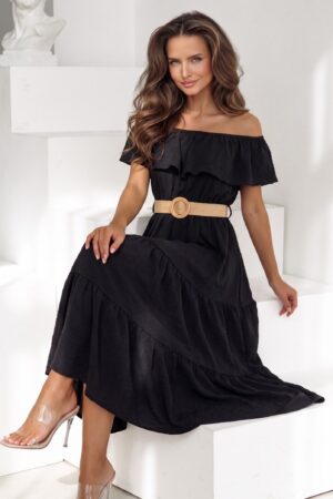 ΦΟΡΕΜΑ MIDI OFF SHOULDER ΜΕ ΖΩΝΗ - ΜΑΥΡΟ