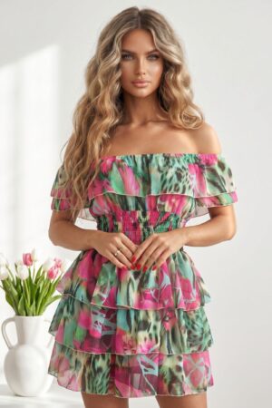 ΦΟΡΕΜΑ MΙNI OFF SHOULDER ΜΕ ΒΟΛΑΝ - ΠΡΑΣΙΝΟ