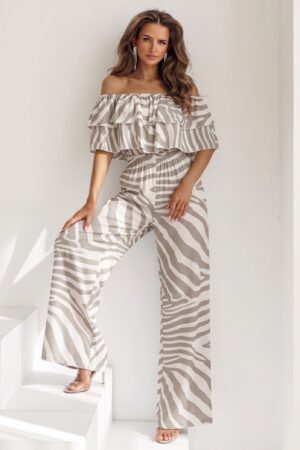 ΟΛΟΣΩΜΗ ΦΟΡΜΑ ANIMAL PRINT OFF SHOULDER - ΚΡΕΜ