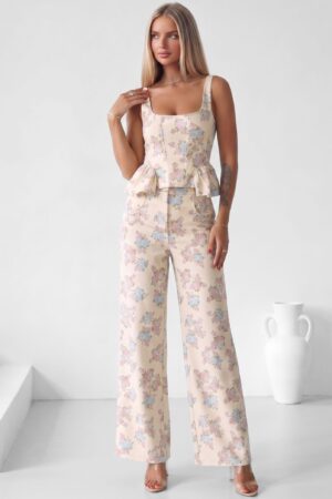 ΣΕΤ ΜΠΛΟΥΖΑ ΑΜΑΝΙΚΗ PEPLUM ΚΑΙ ΠΑΝΤΕΛΟΝΙ FLORAL - ΜΠΕΖ