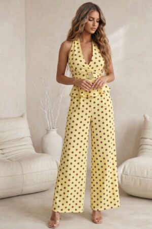 ΣΕΤ TOP PEPLUM ΜΕ ΑΝΟΙΧΤΗ ΠΛΑΤΗ ΚΑΙ ΠΑΝΤΕΛΟΝΙ ΠΟΥΑ - ΚΙΤΡΙΝΟ