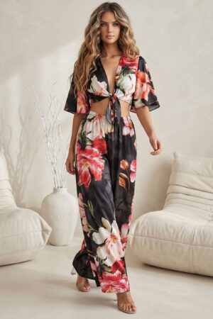ΣΕΤ TOP ΜΕ ΔΕΣΙΜΟ ΚΑΙ ΠΑΝΤΕΛΟΝΙ FLORAL - ΜΑΥΡΟ