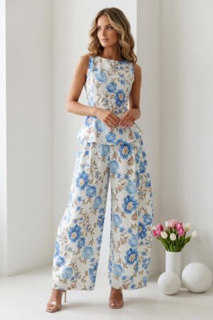 ΣΕΤ TOP PEPLUM ΚΑΙ ΠΑΝΤΕΛΟΝΙ FLORAL BUGGY - ΓΑΛΑΖΙΟ