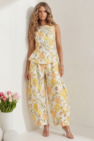 ΣΕΤ TOP PEPLUM ΚΑΙ ΠΑΝΤΕΛΟΝΙ FLORAL BUGGY - ΚΙΤΡΙΝΟ