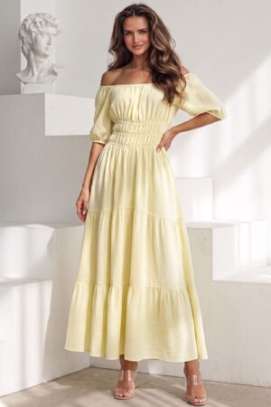 ΦΟΡΕΜΑ MAXI OFF SHOULDER ΜΕ ΒΟΛΑΝ - ΚΙΤΡΙΝΟ