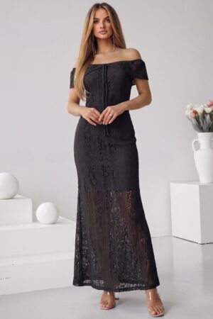 ΦΟΡΕΜΑ MIDI ΜΕ ΔΑΝΤΕΛΑ OFF SHOULDER - ΜΑΥΡΟ