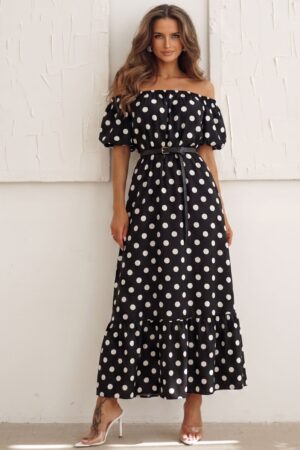 ΦΟΡΕΜΑ MIDI OFF SHOULDER ΠΟΥΑ  - ΜΑΥΡΟ