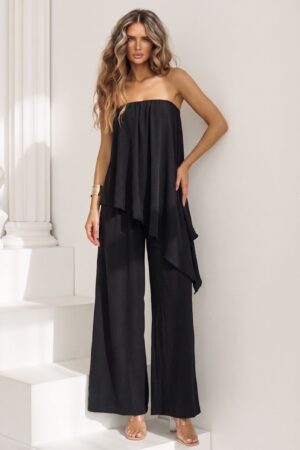ΟΛΟΣΩΜΗ ΦΟΡΜΑ STRAPLESS ΜΕ ΑΣΥΜΜΕΤΡΟ ΒΟΛΑΝ - ΜΑΥΡΟ