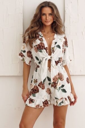 ΟΛΟΣΩΜΟ SHORTS FLORAL ΜΕ ΔΕΣΙΜΟ ΜΠΡΟΣΤΑ - ΚΑΦΕ