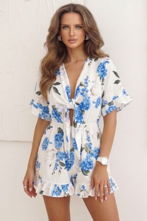 ΟΛΟΣΩΜΟ SHORTS FLORAL ΜΕ ΔΕΣΙΜΟ ΜΠΡΟΣΤΑ - ΛΕΥΚΟ