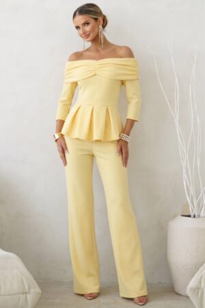 ΣET OFF-SHOULDER PEPLUM TOP ΚΑΙ ΠΑΝΤΕΛΟΝΙ - ΚΙΤΡΙΝΟ