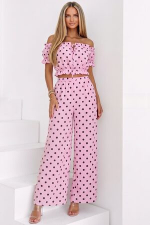 ΣΕΤ TOP OFF SHOULDER ΚΑΙ ΠΑΝΤΕΛΟΝΙ ΠΟΥΑ - ΡΟΖ