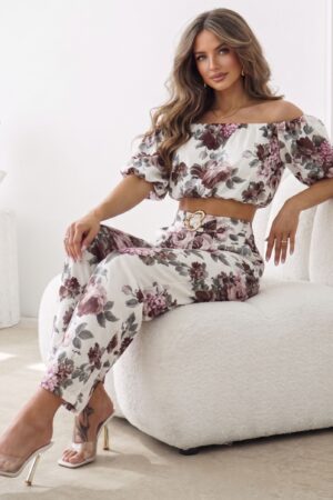 ΣΕΤ TOP OFF SHOULDER ΚΑΙ ΠΑΝΤΕΛΟΝΙ FLORAL - DUSTY PINK