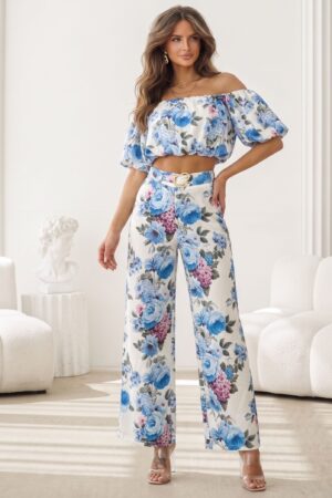 ΣΕΤ TOP OFF SHOULDER ΚΑΙ ΠΑΝΤΕΛΟΝΙ FLORAL - ΓΑΛΑΖΙΟ