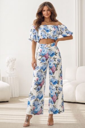 ΣΕΤ TOP OFF SHOULDER ΚΑΙ ΠΑΝΤΕΛΟΝΙ FLORAL - ΓΑΛΑΖΙΟ
